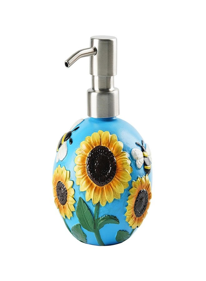 BUNCHBRAVO Sunflower Soap Dispenser with Stainless Steel Pump | 12oz Hand-Painted Resin Lotion Bottle with Embossed Bee Design | Farmhouse Kitchen, Bathroom Decor - Image 1